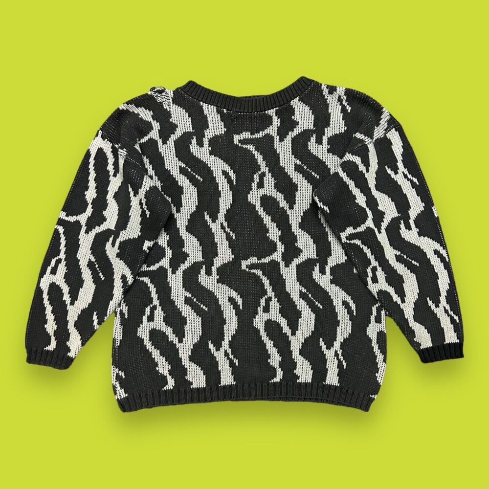Vintage Thrashed Sweater Abstract Knit 80s Crewneck Trippy Pullover Medium Gray